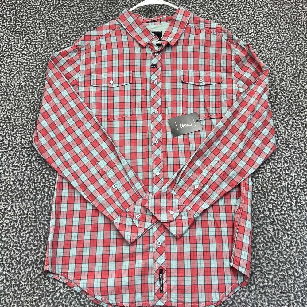 Imperial Motion Shirt Men Extra Large Red Plaid Flannel Button Up Long Sleeve XL